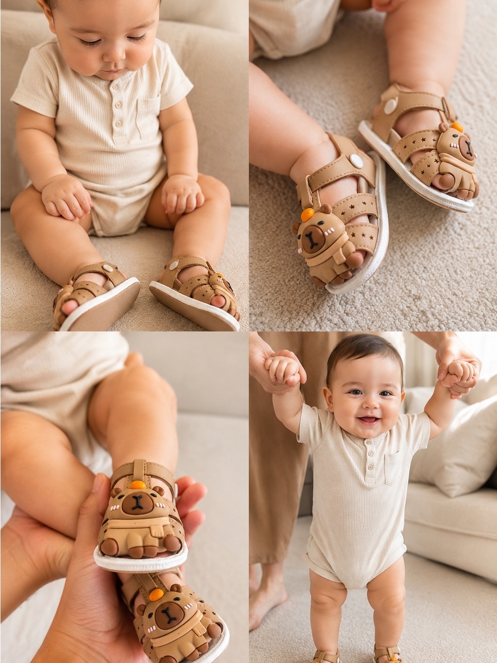 Baby Bear Tan Sandals for Walkers - Cute Infant Straps